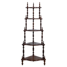 Walnut Corner What-Not Shelf, Five Shelves