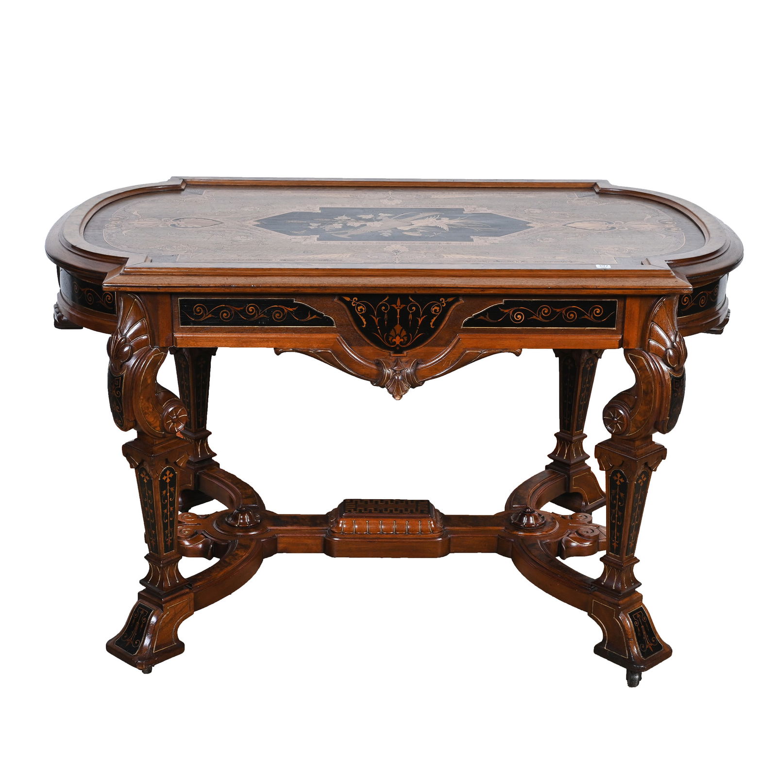Library Table, Victorian Burl Walnut Attributed To Herter Or (1 of 5)
