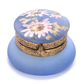 Jewel Box Marked Nakara, Blue With Pink Floral Decor