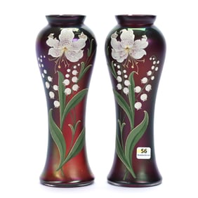 Pair Vases, Unmarked Bohemian Art Glass