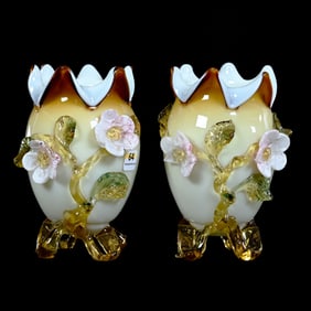 Pair Vases, Unmarked Stevens And Williams