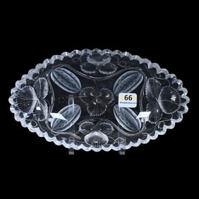 Relish Tray, American Brilliant Cut Glass, Engraved Cucumber Vines
