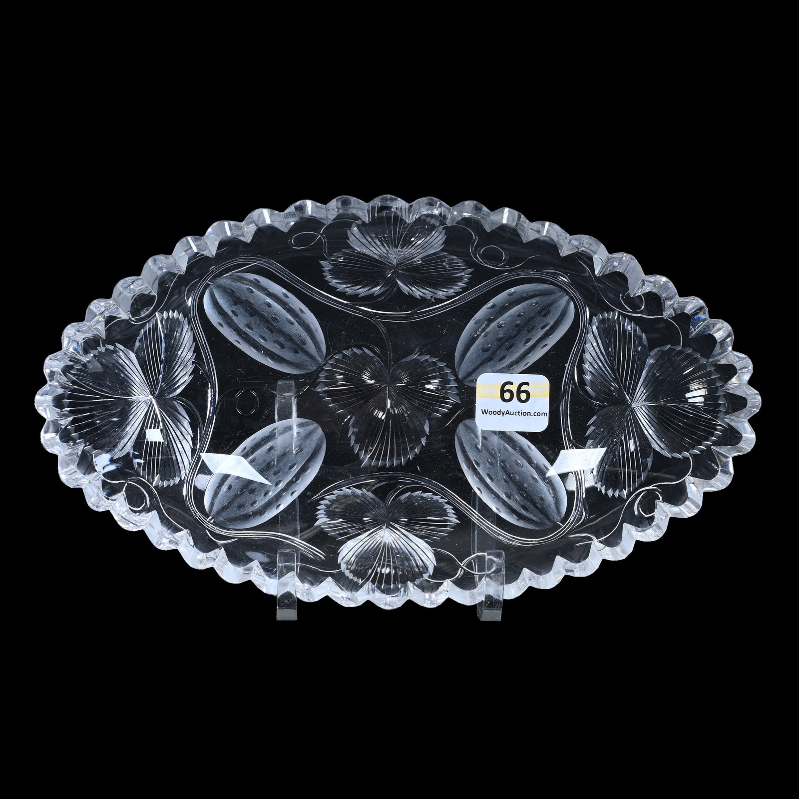 Relish Tray, American Brilliant Cut Glass, Engraved Cucumber Vines: Relish Tray, American Brilliant Cut Glass, Engraved Cucumber Vines, 8.25" x 4.75", Gerry And Jamie Prather Collection, Michigan.