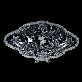 Ice Cream Tray, American Brilliant Cut Glass, Diamond Poinsettia With Butterfly