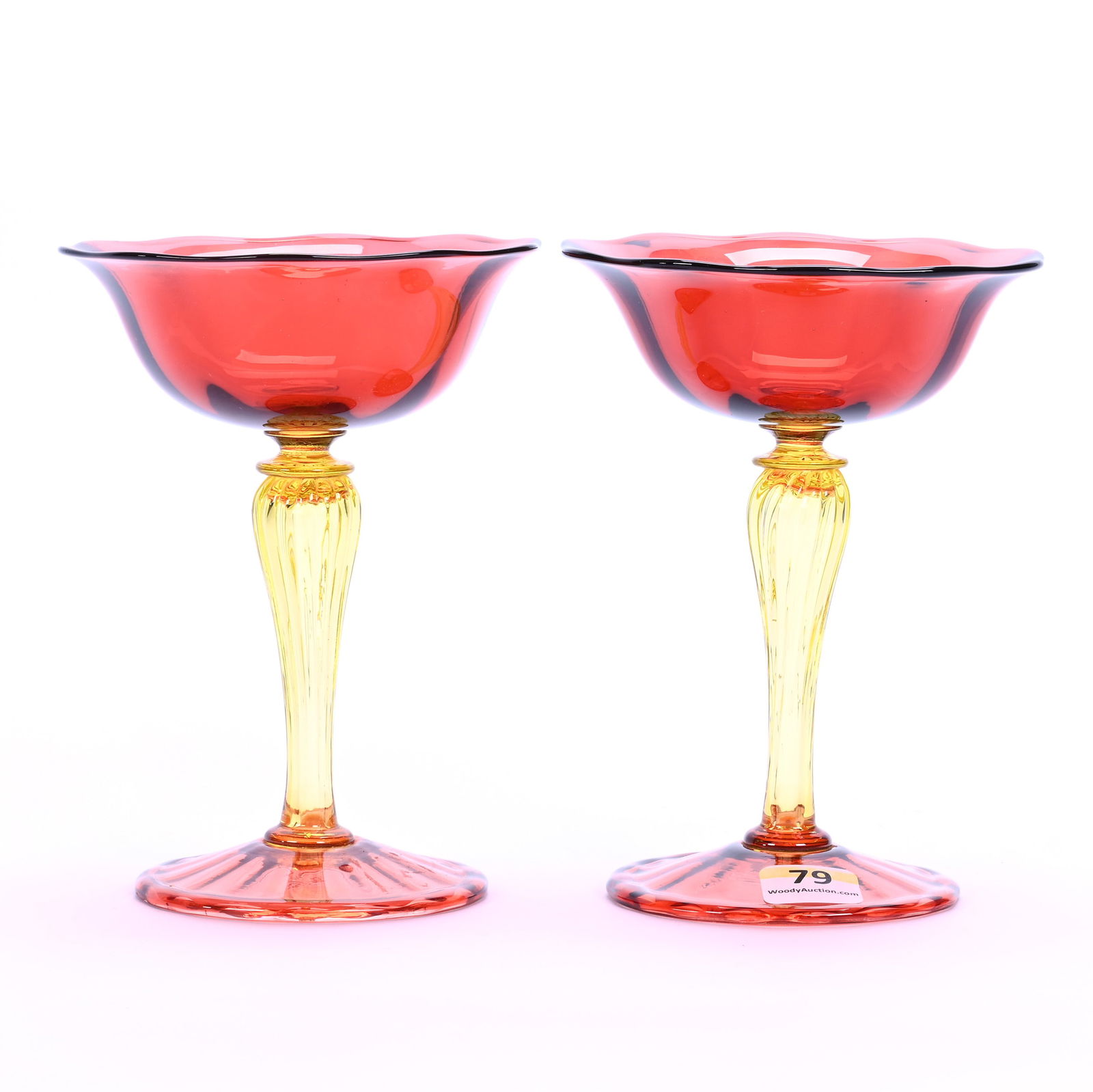 Pair Champagne Stems, Unmarked Durand Art Glass (1 of 3)
