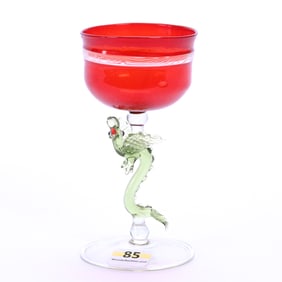 Wine Stem, Unmarked Bimini Art Glass, Figural Dragon Stem