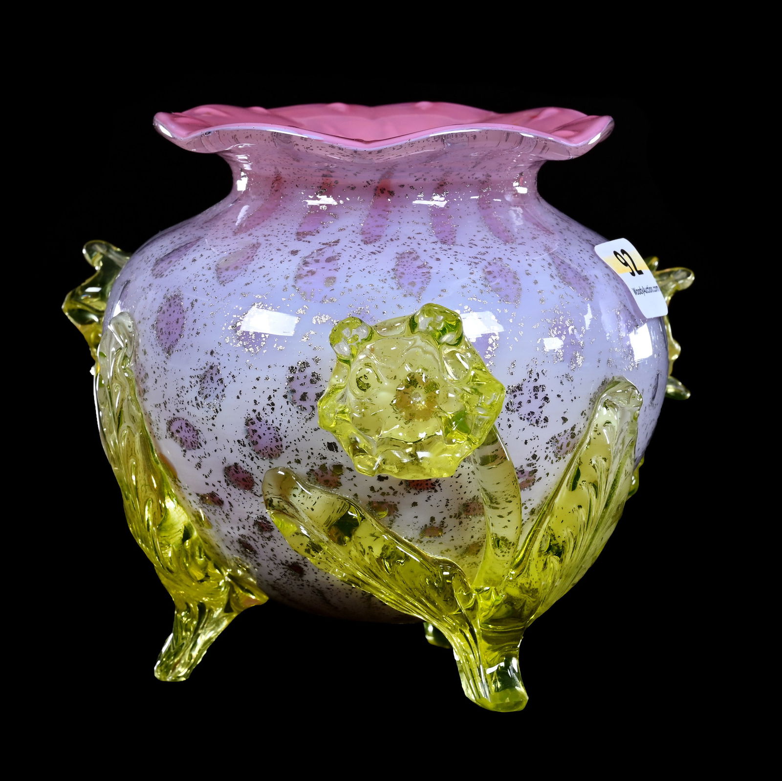 Footed Rose Bowl, Unmarked Cased Art Glass (1 of 7)