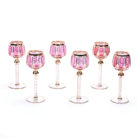 (6) Wine Stems, Unmarked Moser Art Glass