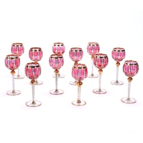 (12) Wine Stems, Unmarked Moser Art Glass
