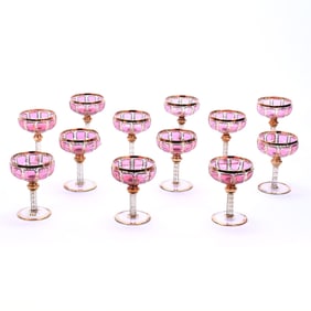 (12) Champagne Stems, Unmarked Moser Art Glass