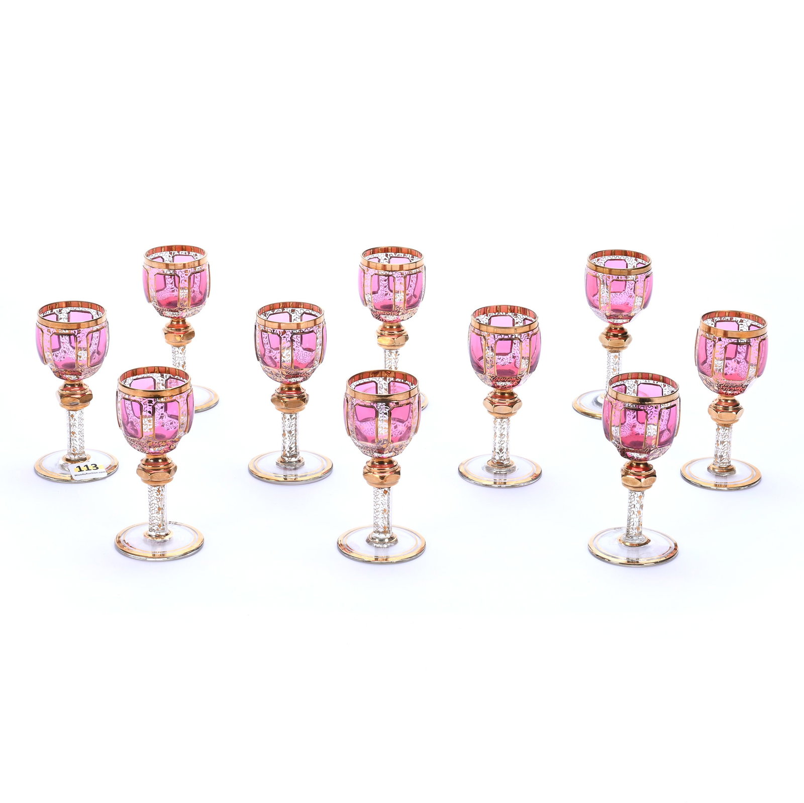 (10) Cordial Stems, Unmarked Moser Art Glass (1 of 3)