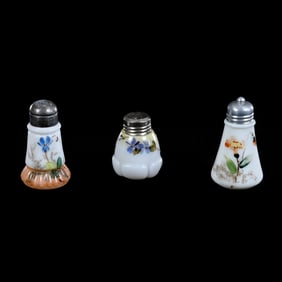 (3) Salt And Pepper Shakers, Unmarked Wave Crest Art Glass