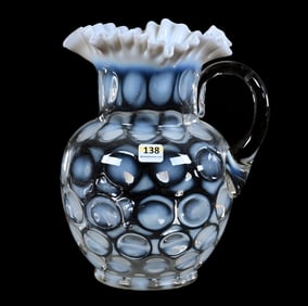 Water Pitcher, White Opalescent Coinspot Art Glass