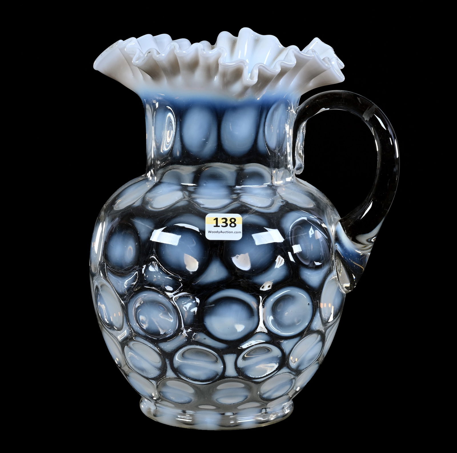 Water Pitcher, White Opalescent Coinspot Art Glass (1 of 3)