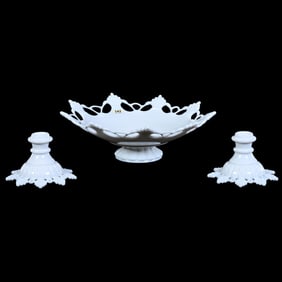 Console Set, Three Piece, Westmoreland Milk Glass