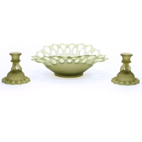 Console Set, Three Piece, Frosted Green Westmoreland Doric Lace