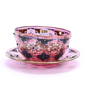 Finger Bowl And Underplate, Unmarked Moser Cranberry Art Glass