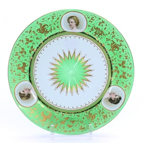 Plate, Green Bohemian Art Glass With White Cutback Overlay