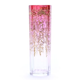 Cylinder Vase, Unmarked Moser Rubina Art Glass