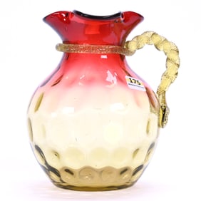 Water Pitcher, Rubina Verde Coinspot Art Glass