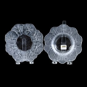 (2) Pieces Marked Lalique France, Honfleur Pattern Also Known As Geranium