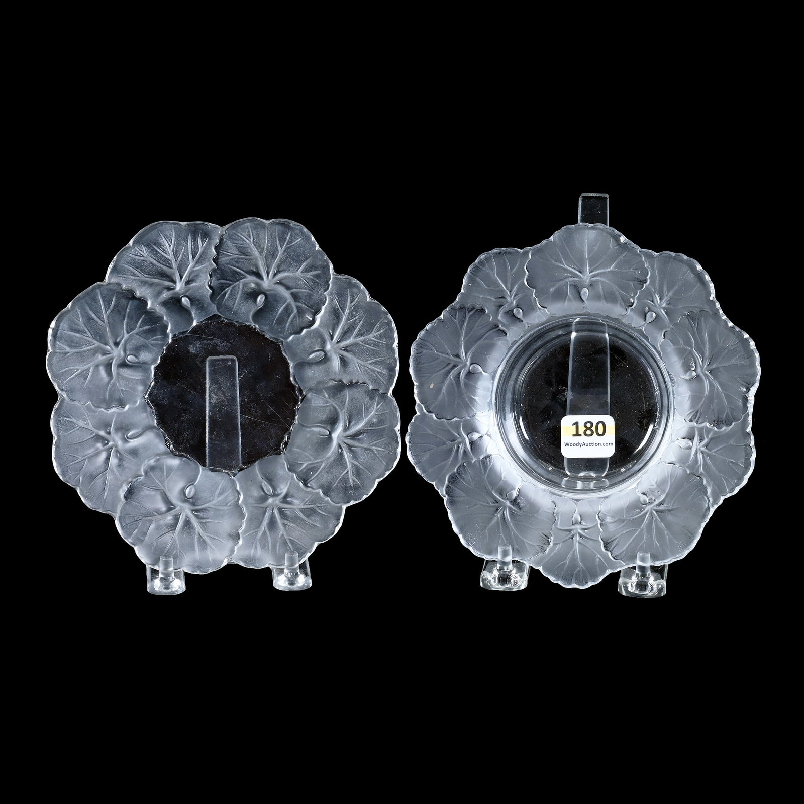 (2) Pieces Marked Lalique France, Honfleur Pattern Also Known As Geranium (1 of 5)