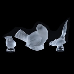 (3) Bird Figurines Marked Lalique France,