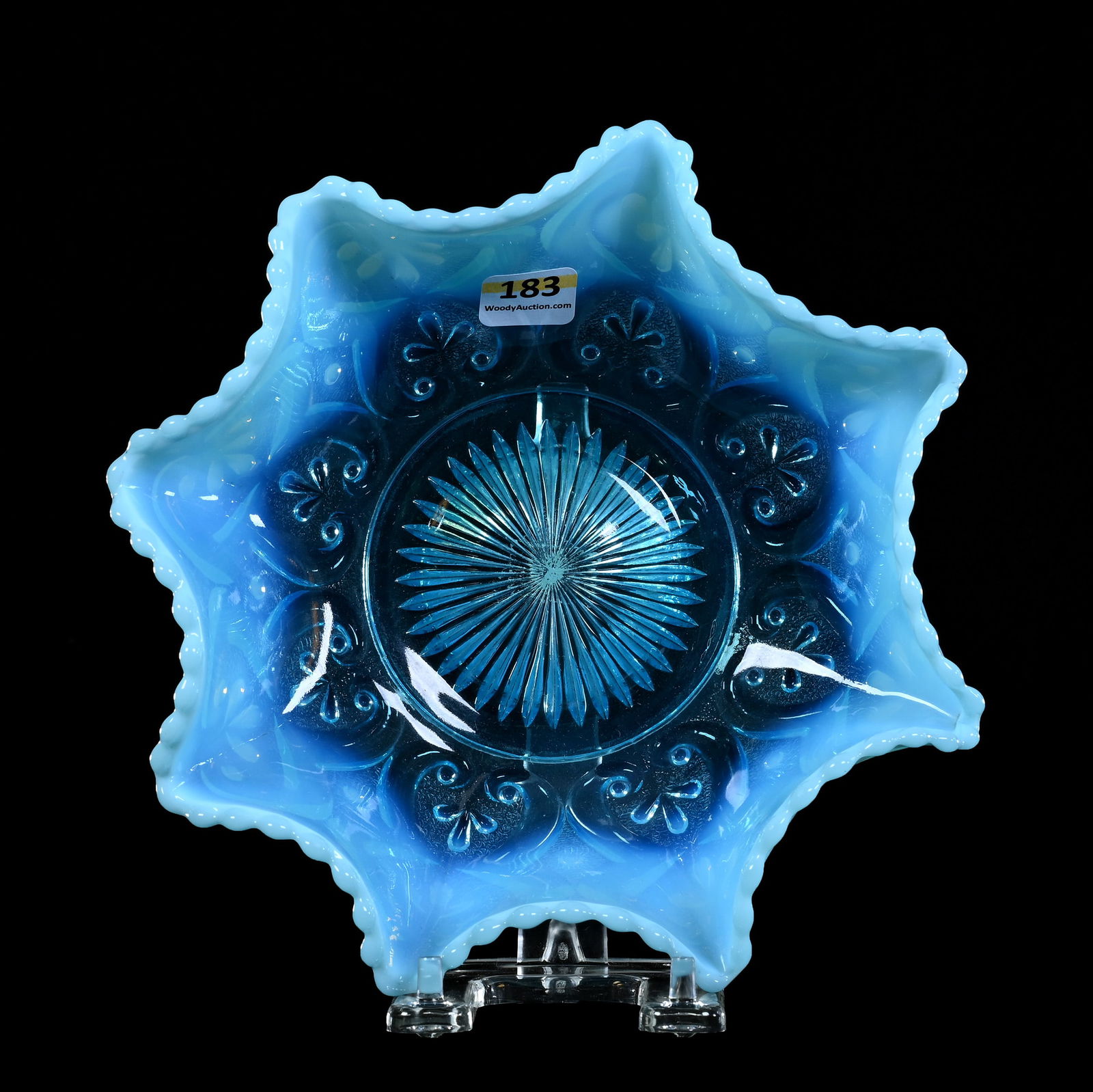 Bowl, Blue Opalescent Pattern Glass, Cashew Pattern By Northwood (1 of 2)