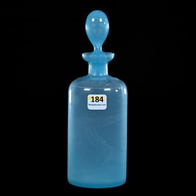 Decanter, Blue Opalescent Art Glass, Matching Stopper