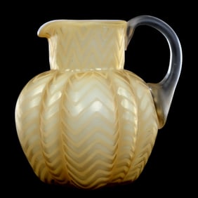 Pitcher, Yellow Herringbone Mother Of Pearl Art Glass