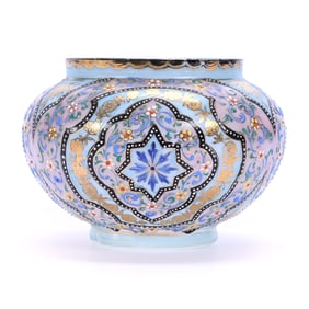 Vase, Opaline Art Glass With Elaborate Enamel Design