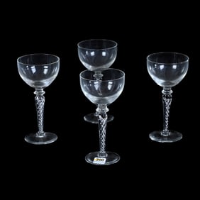(4) Wine Stems, Clear Art Glass By Blefeld In Their Swirlette Pattern
