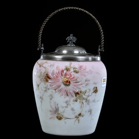 Biscuit Jar, Unmarked Wave Crest, Pink And White Tones, Pink Floral Decor