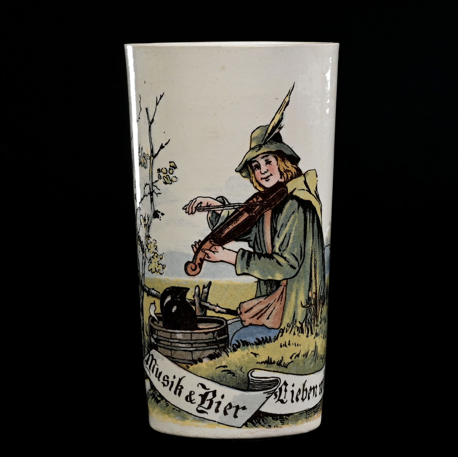 Tumbler Marked Villeroy & Bach/Mettlach  #1023, Scene Of Musician Sitting In Field (1 of 3)