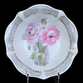 Bowl Marked Germany, White Satin With Blue Border
