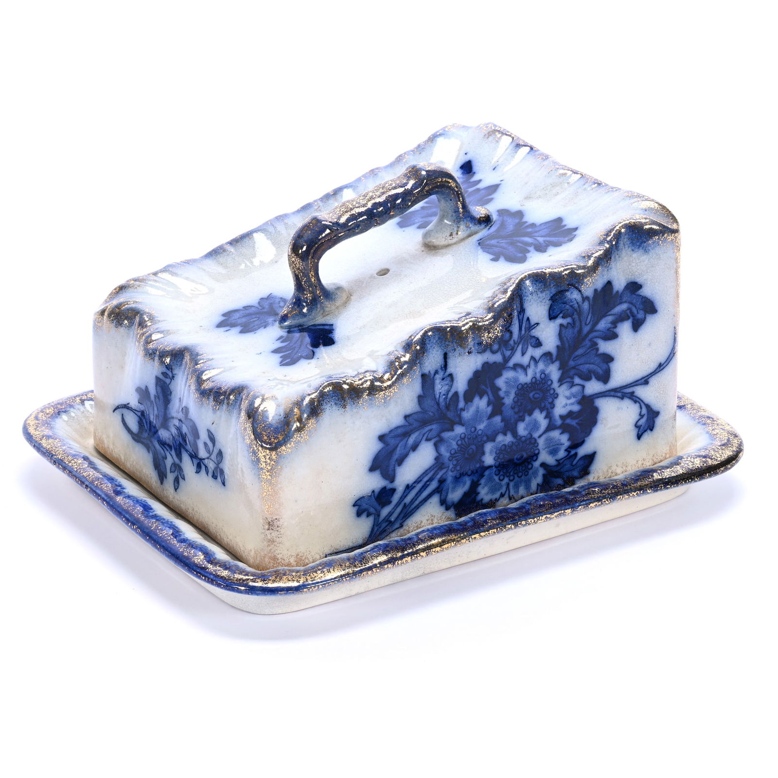 Covered Cheese Dish, Unmarked Flow Blue Ironstone (1 of 4)
