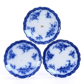 (3) Plates, Flow Blue Marked Alcock, Touraine Pattern