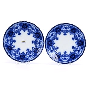 Pair Plates, Flow Blue Marked Haddock, Dainty Pattern