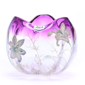 Rose Bowl, Unmarked Moser Art Glass, Lavender Shading To Clear