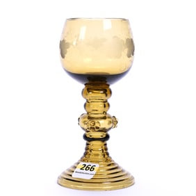 Wine Stem, Unmarked Bohemian Art Glass, Solid Amber