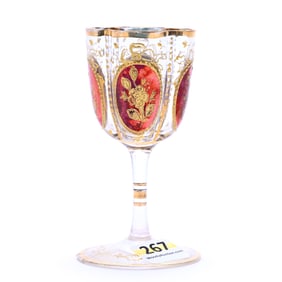 Cordial Stem, Clear Bohemian Art Glass With Iridescent Ruby Medallions