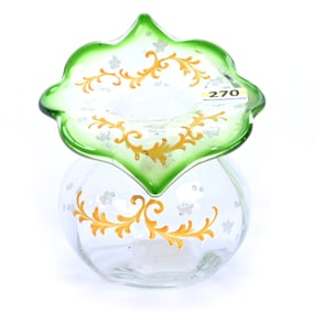 Vase, Jack In Pulpit, Green Shading To Clear Art Glass