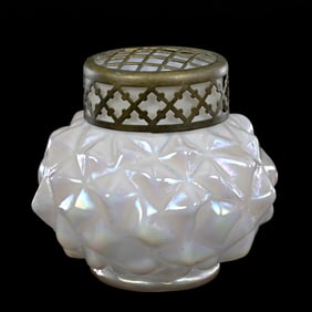 Vase With Original Gilt Metal Flower Frog, Attributed To Kralik Art Glass