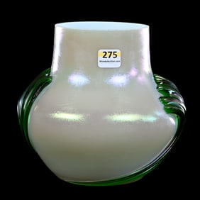 Vase, Iridescent White Body With Green Claw Design, Attributed To Kralik