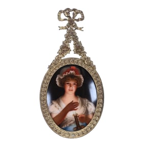 Oval Plaque, Hutschenreuther Porcelain, Hand Painted Scene Of Candle Girl