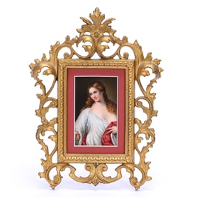 Porcelain Plaque, Unmarked Germany, Hand Painted Portrait Of Young Woman