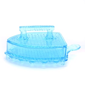 Figural Covered Candy Dish, Solid Blue Pattern Glass Attributed To L.G. Wright