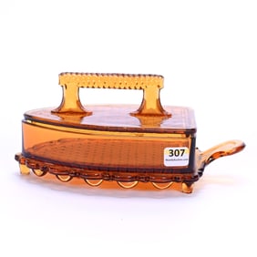 Figural Covered Candy Dish, Solid Blue Pattern Glass Attributed To L.G. Wright