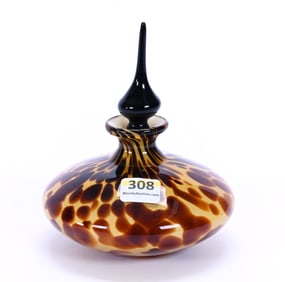 Perfume Bottle, Cased Tortoise Shell Glass By Silvestri