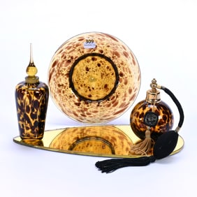 (3) Tortoise Shell Art Glass Items Attributed To Silvestri